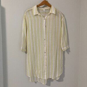 Cynthia Rowley Women L Oversized Yellow White Collared Shirt Button Up Sleeves